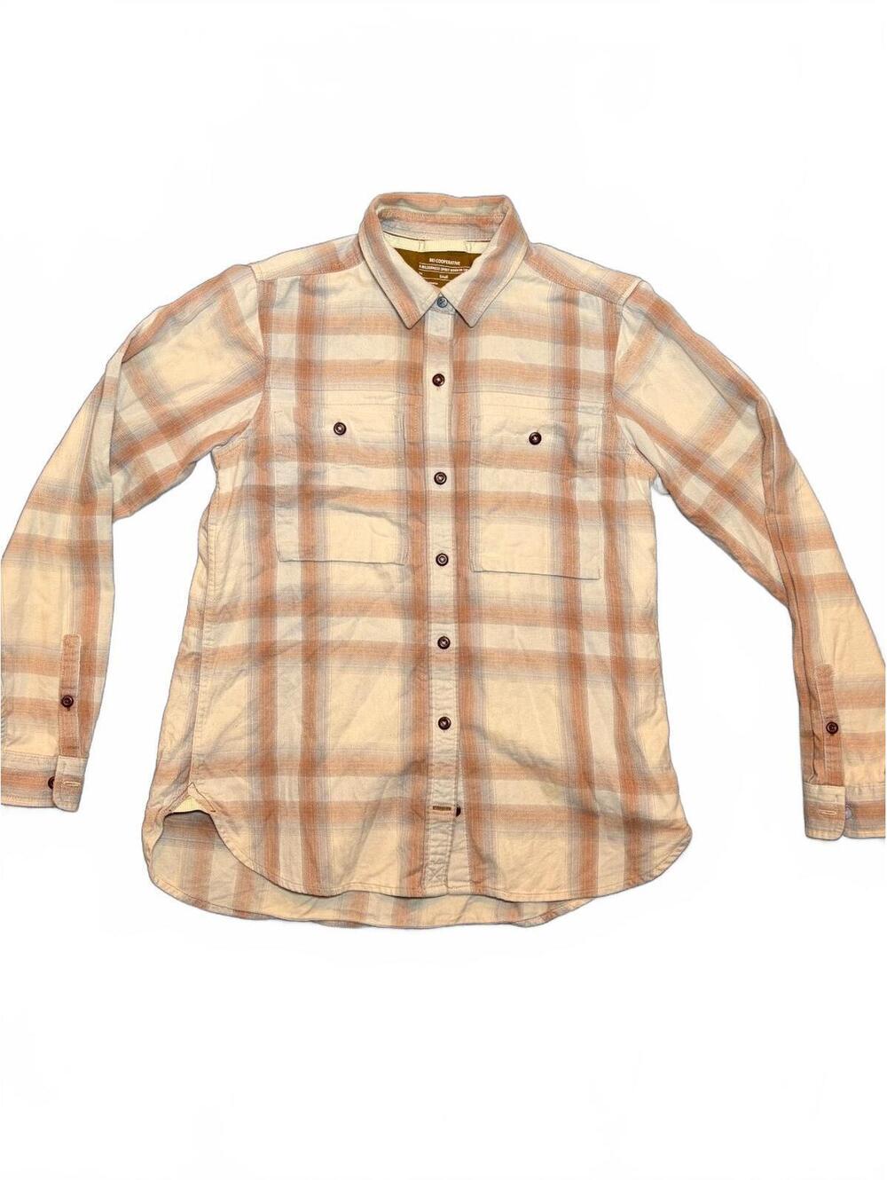 REI Co-op Women's Plaid Flannel Shirt Small Rust Cream Gray Cotton Retired Style
